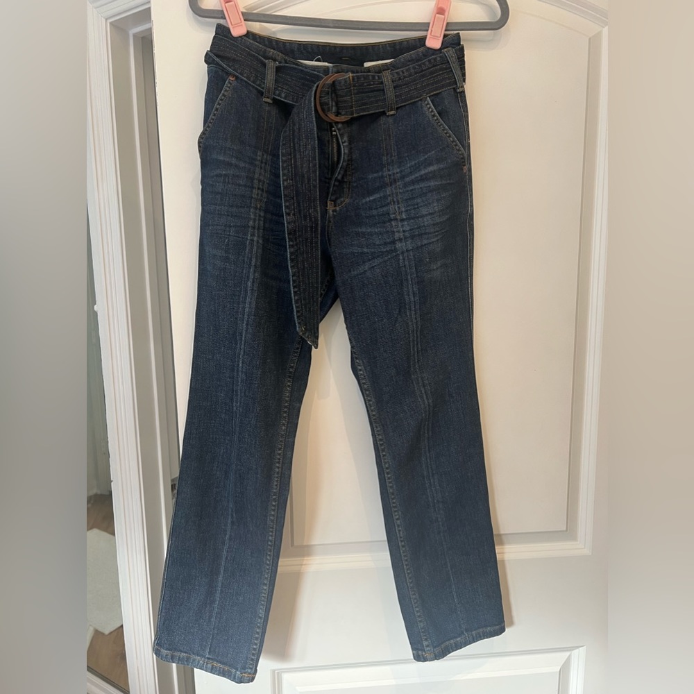 Pilcro Anthropologie High Waisted Belted Straight Leg Jeans Denim Sz 27